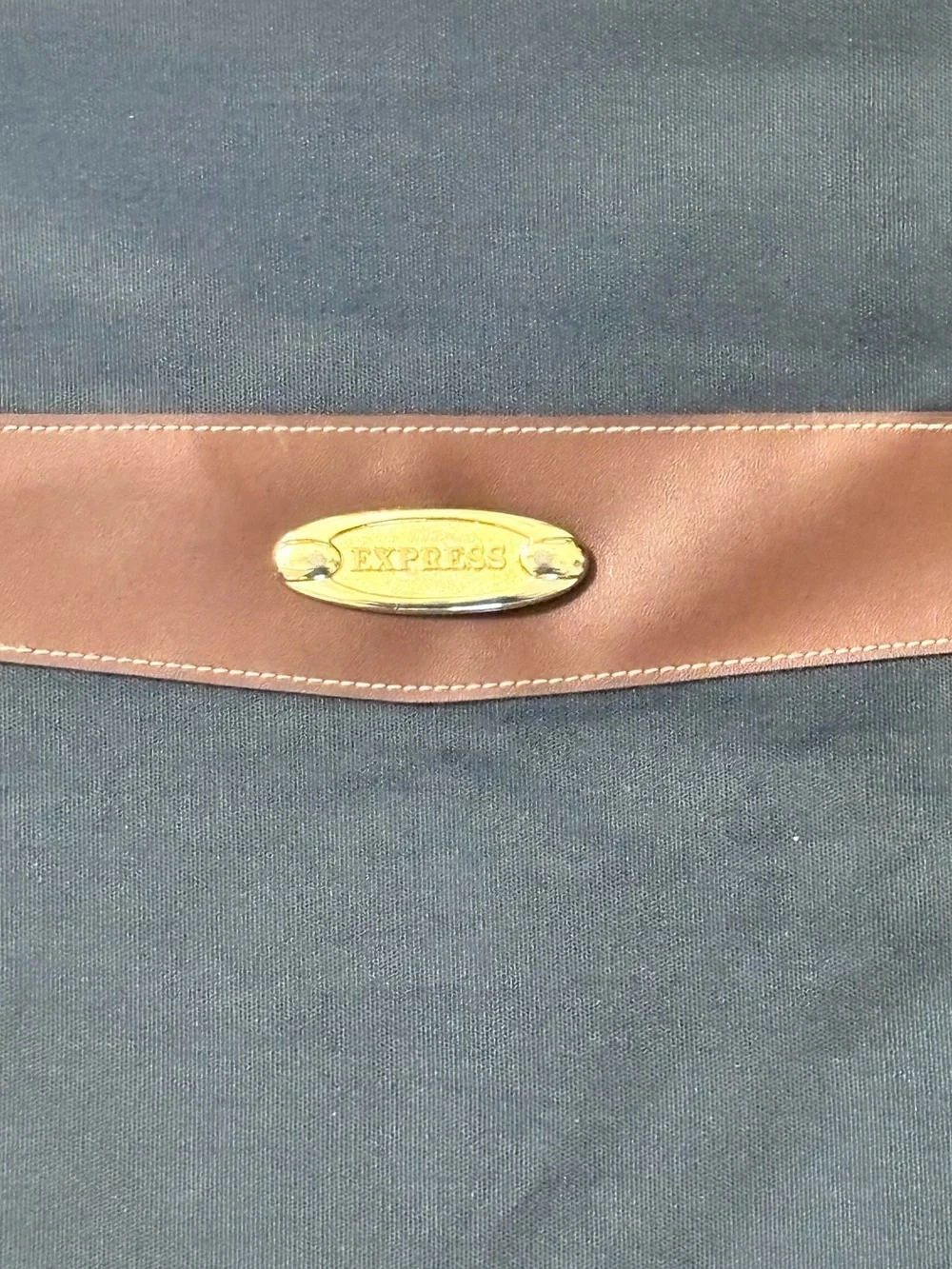 Express Navy Garment Bag with Brown Trim and Hanging Hook
